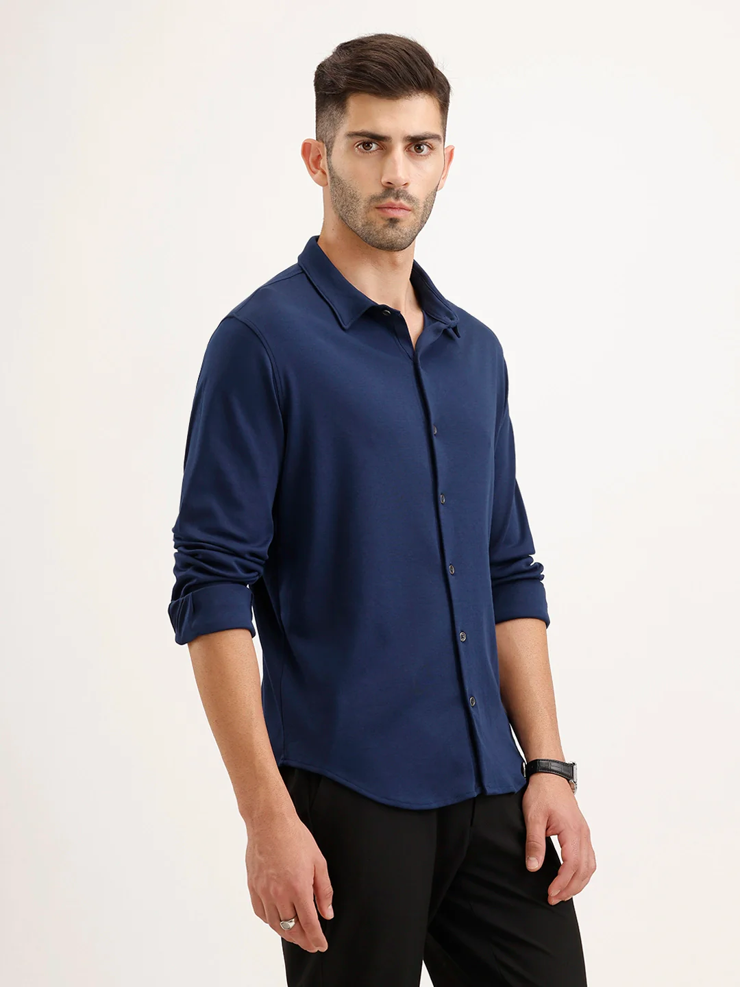 Slim Fit 100% Cotton Shirt | Navy Blue - Image 4