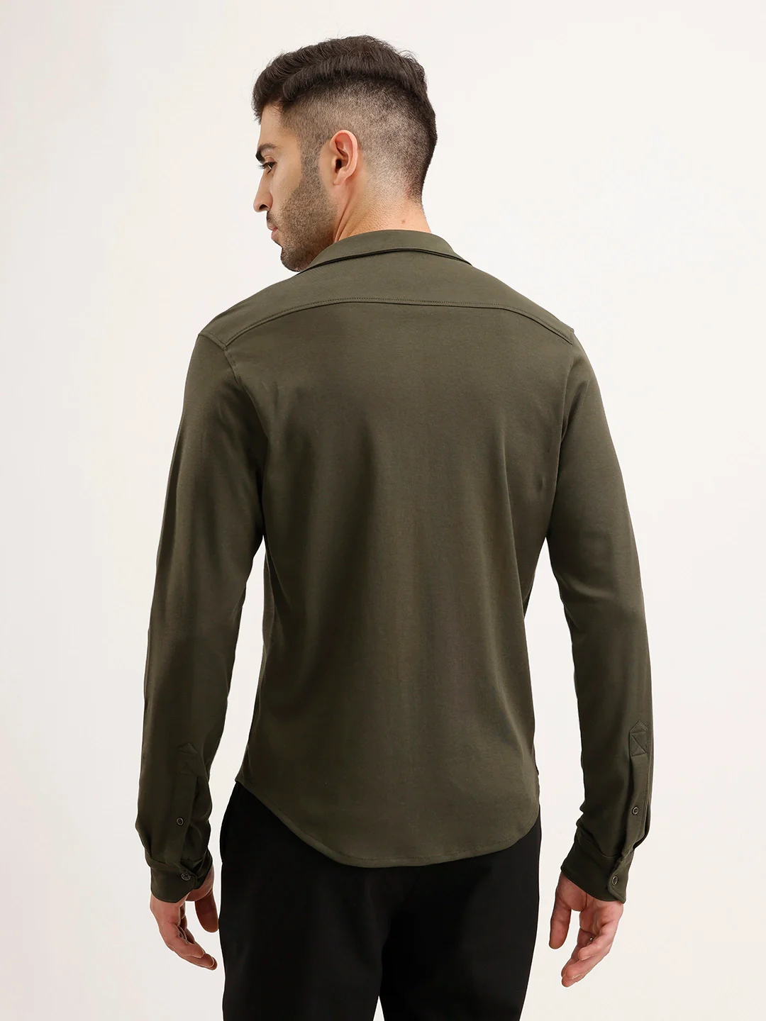 Slim Fit 100% Cotton Shirt | Olive - Image 3