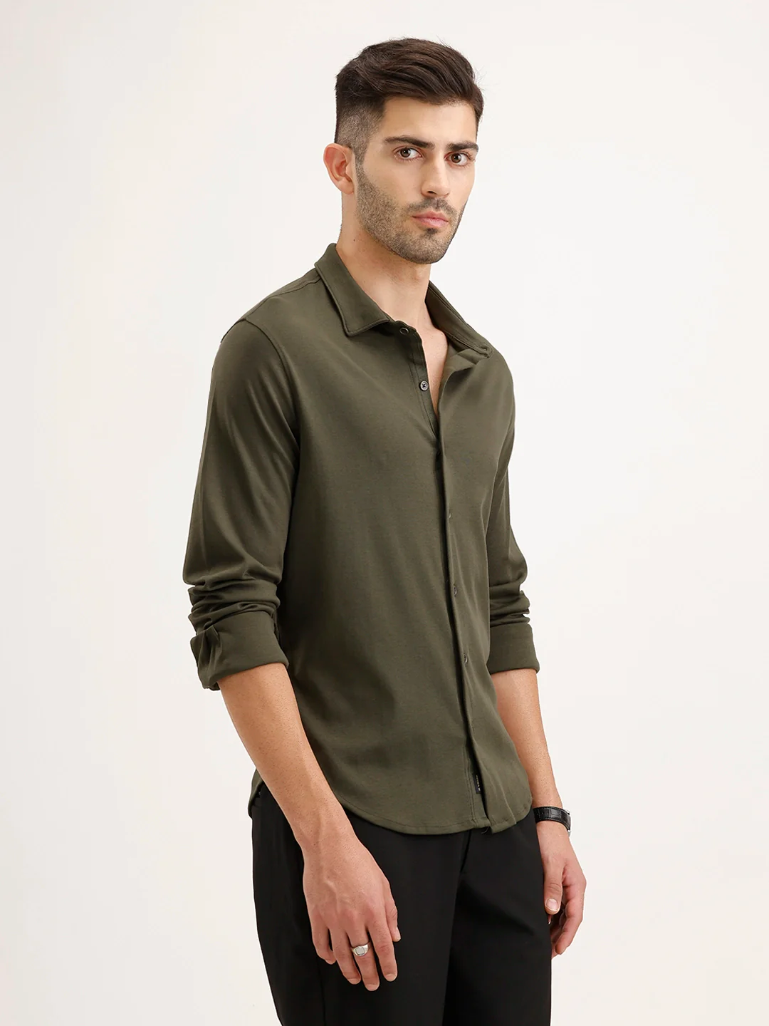 Slim Fit 100% Cotton Shirt | Olive - Image 4