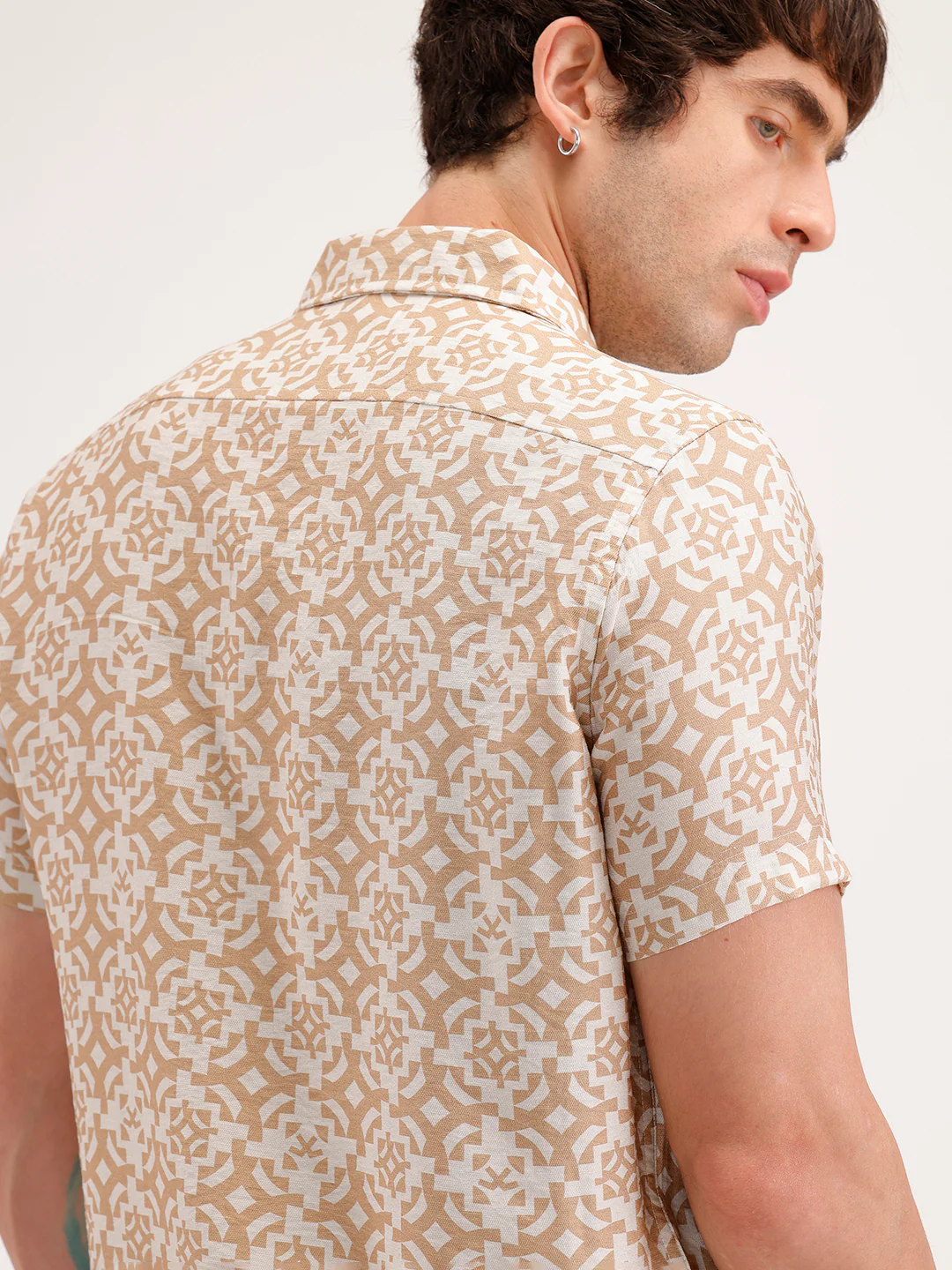 Slim Fit AOP Half Sleeve Shirt | Beige - Image 5