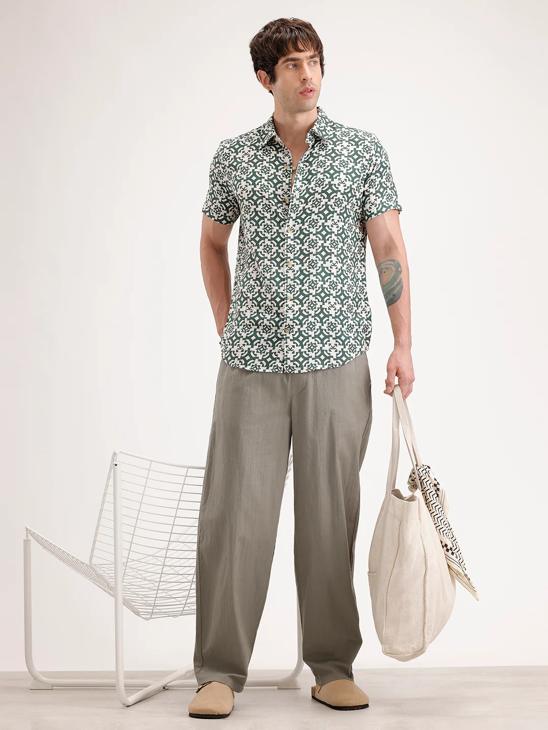 Slim Fit AOP Half Sleeve Shirt | Dark Green - Image 2