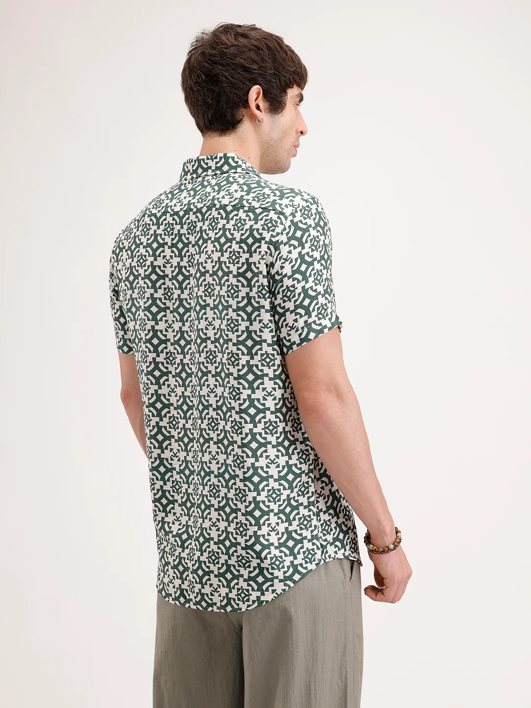 Slim Fit AOP Half Sleeve Shirt | Dark Green - Image 3
