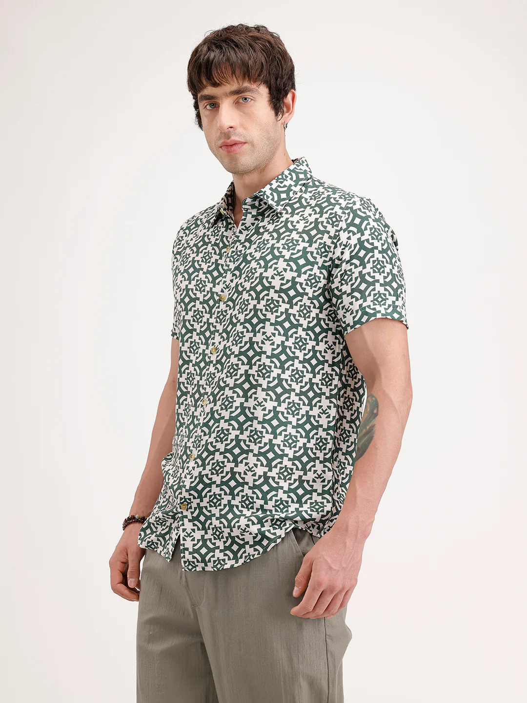 Slim Fit AOP Half Sleeve Shirt | Dark Green - Image 4