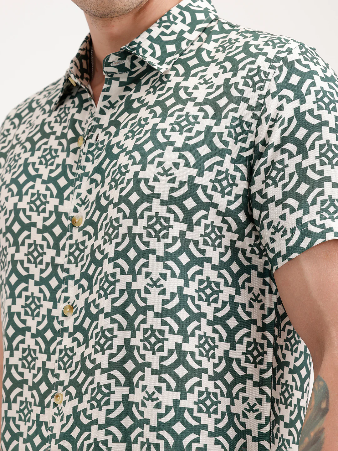 Slim Fit AOP Half Sleeve Shirt | Dark Green - Image 5