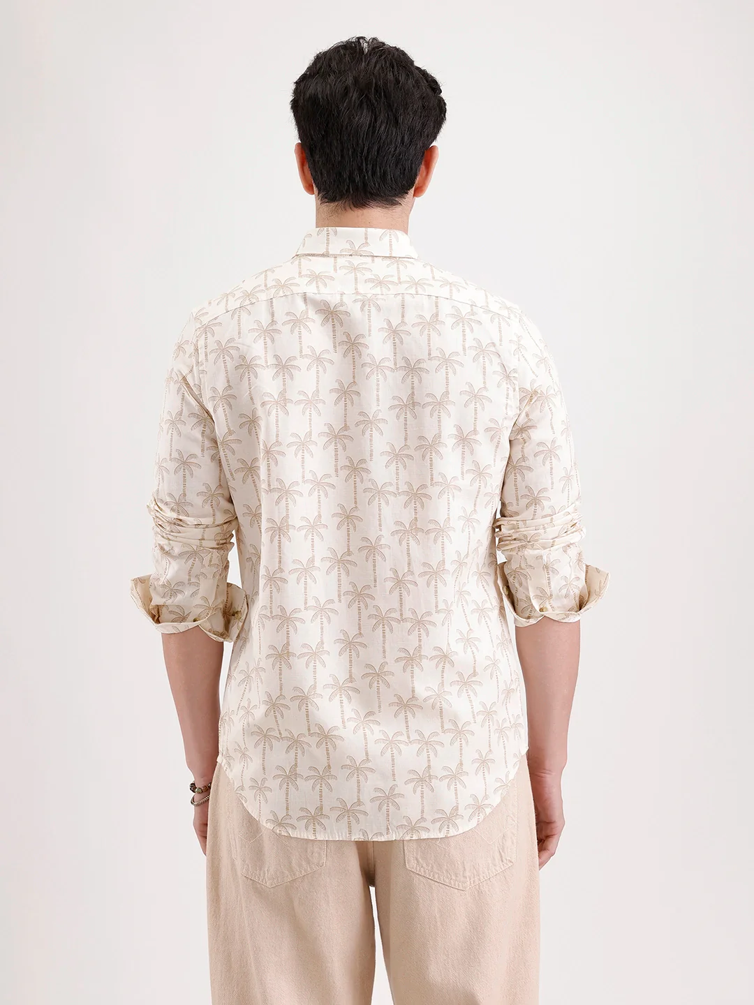 Slim Fit AOP Linen Blend Shirt  | Off White - Image 3