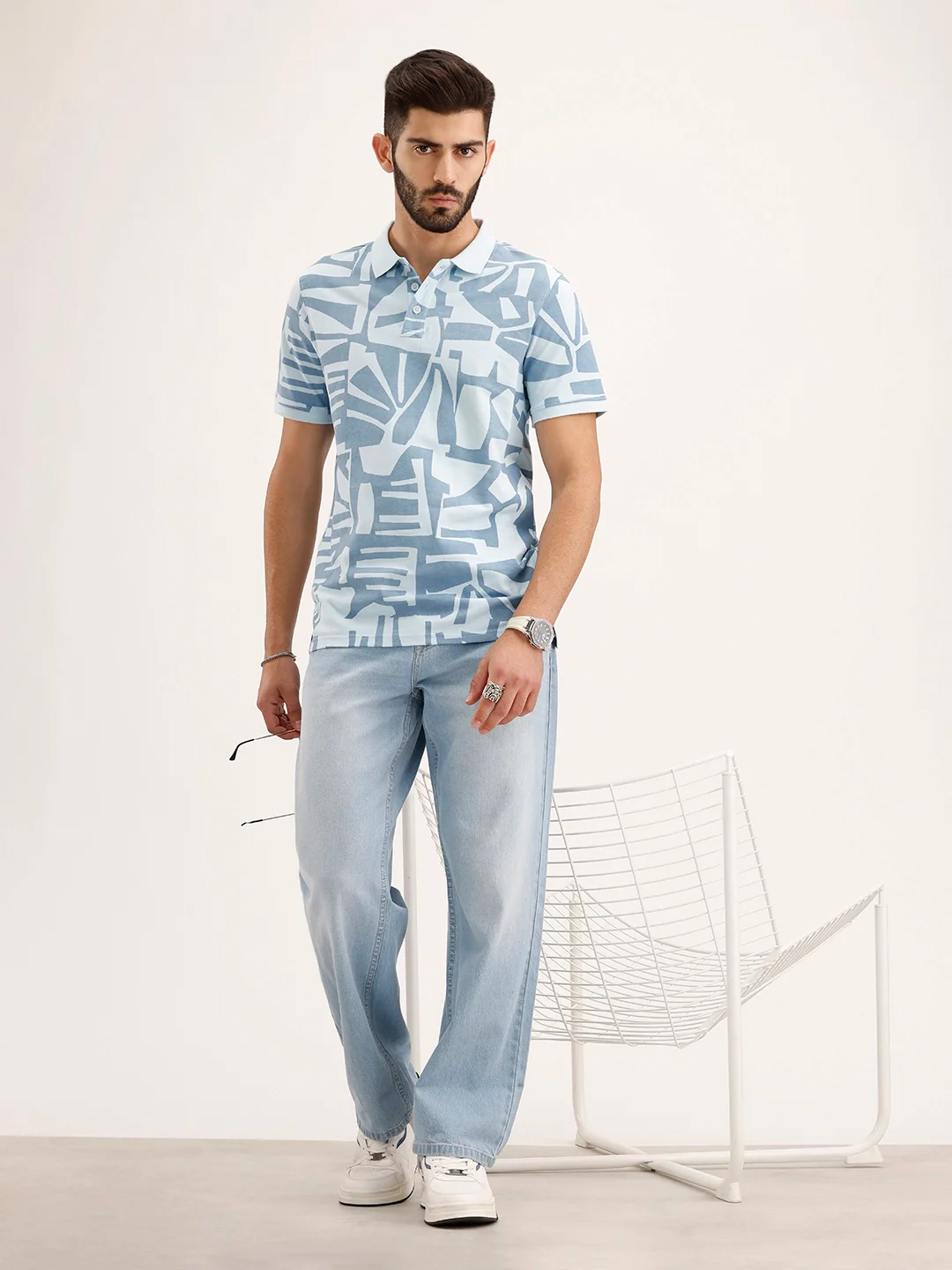 Slim Fit AOP Polo T-Shirt | Blue - Image 2