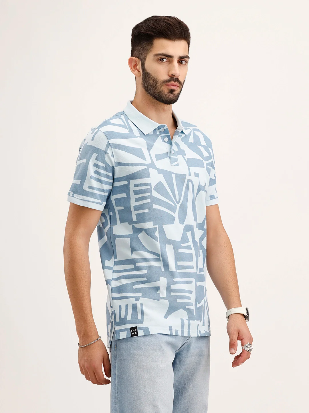 Slim Fit AOP Polo T-Shirt | Blue - Image 4