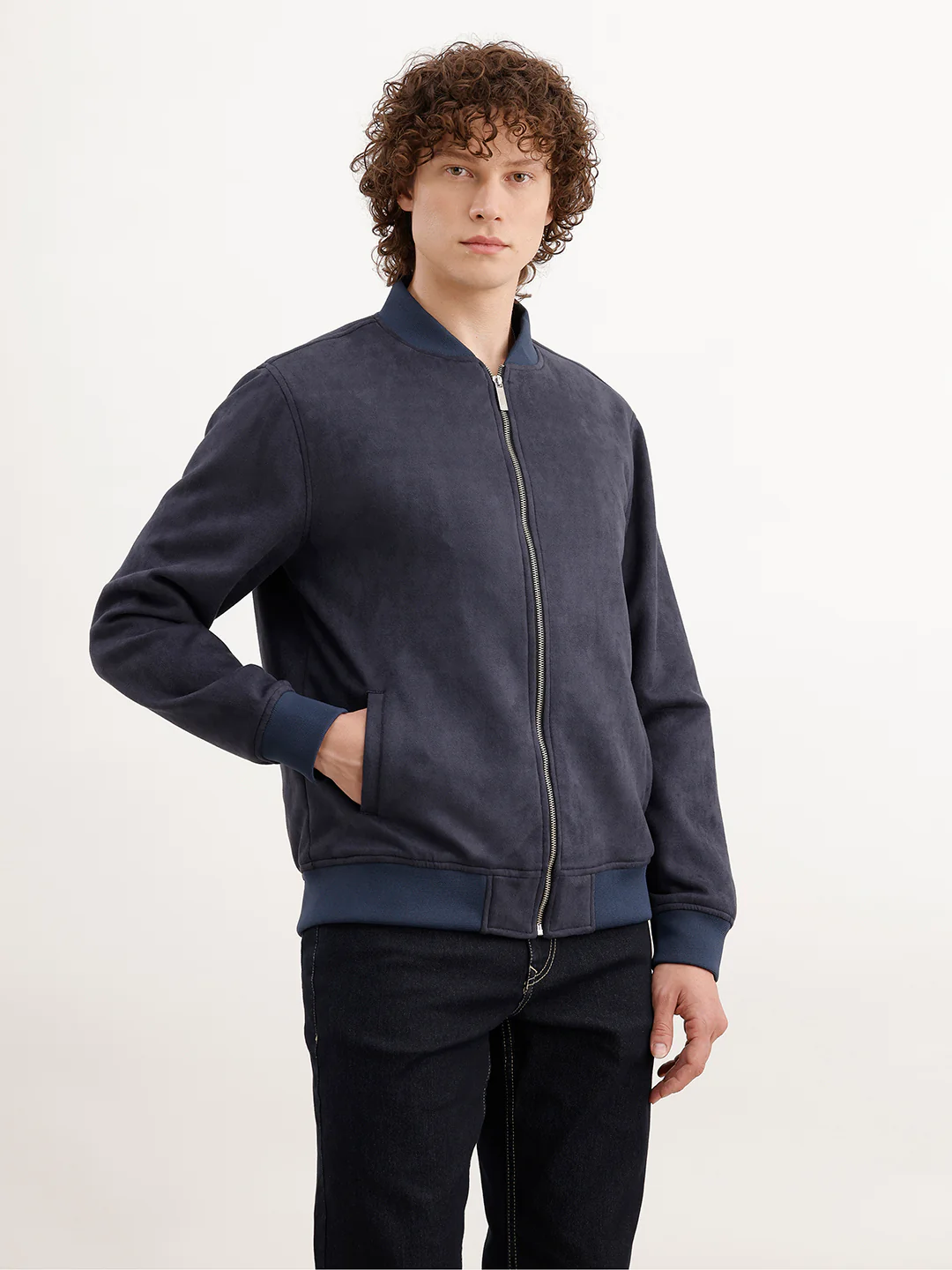 Slim Fit Bomber Jacket  | Blue - Image 4