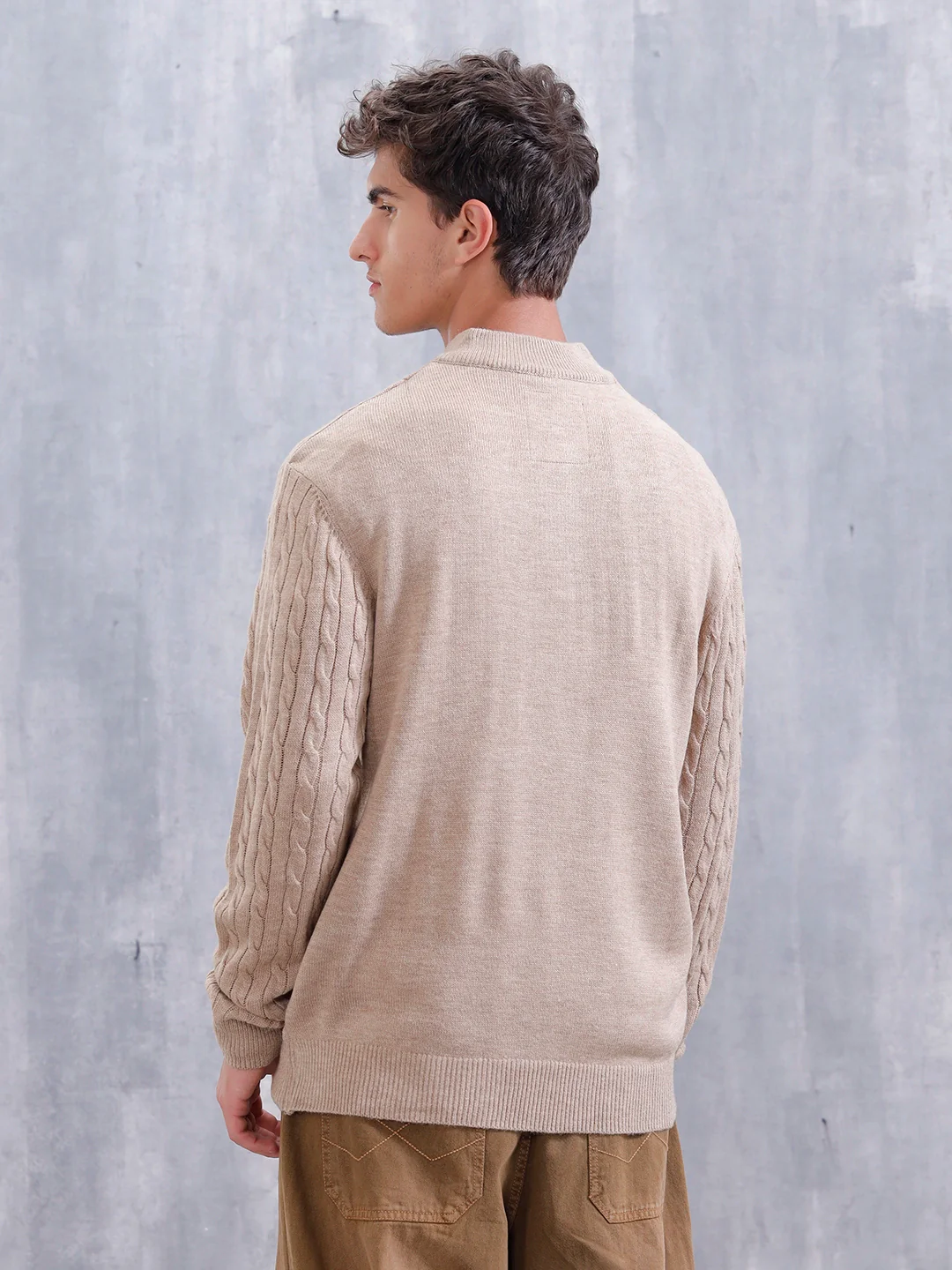 Slim Fit Casual Pullover | Beige - Image 3