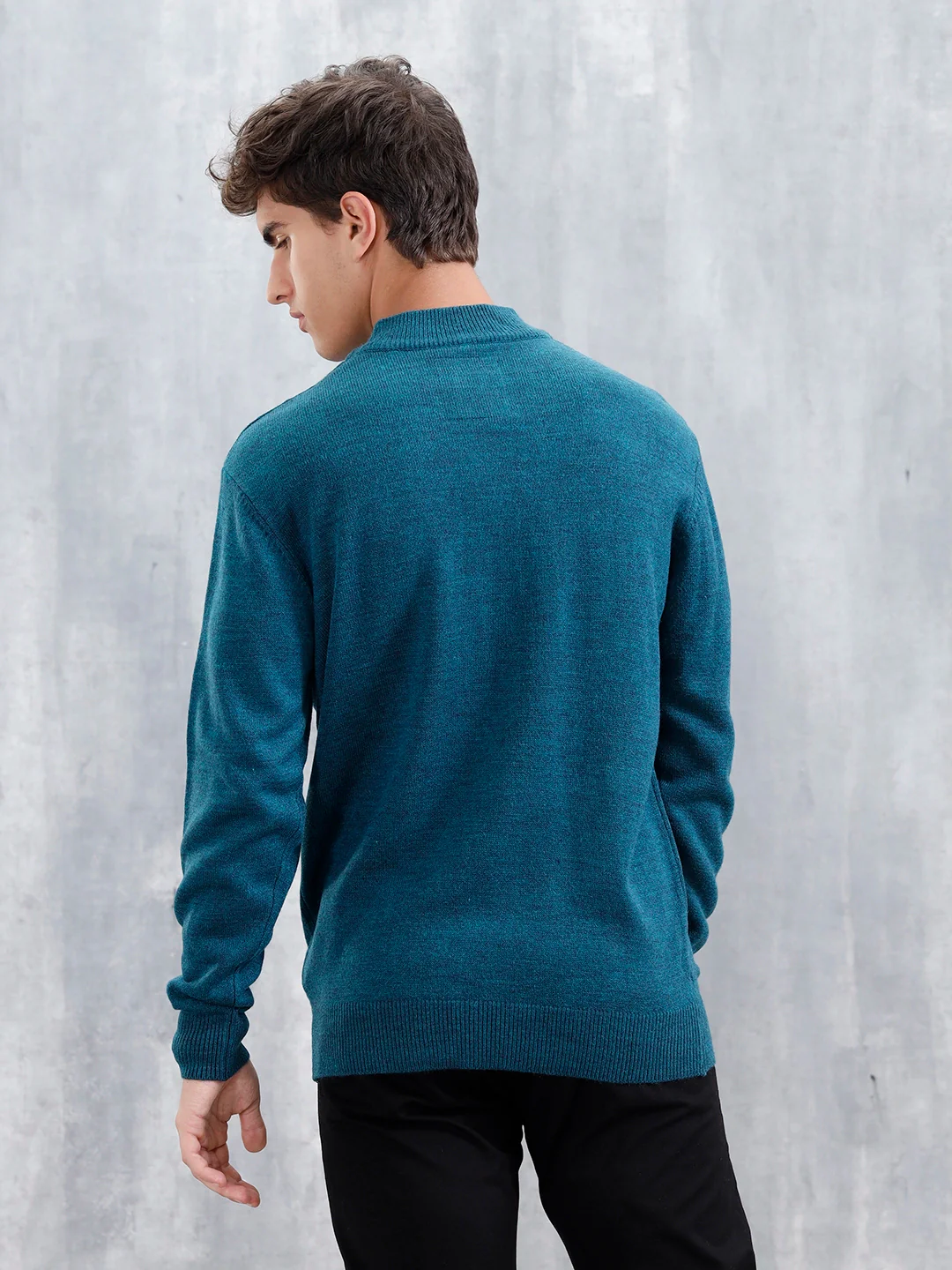 Slim Fit Casual Pullover With Zipper Detail | Teal - Image 3