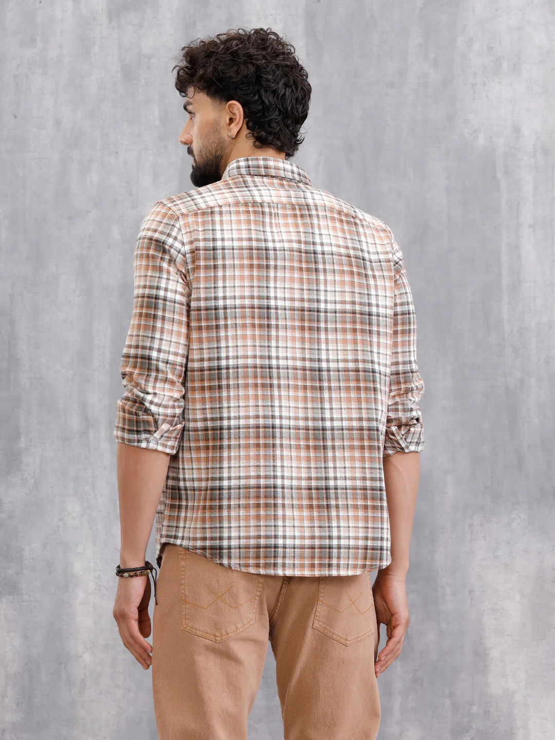 Slim Fit Check Shirt In Special Slub Weave | Rust - Image 3