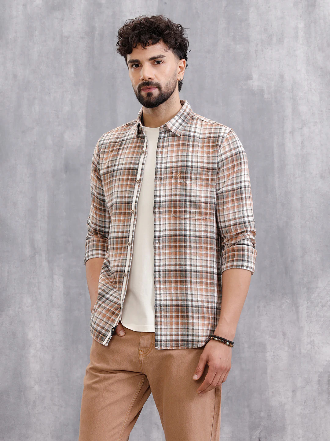Slim Fit Check Shirt In Special Slub Weave | Rust - Image 5