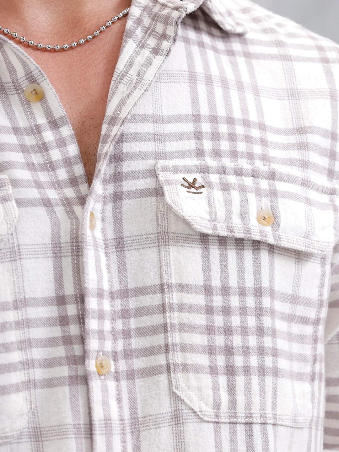 Slim Fit Checkered Casual Shirt For Men |Off White - Image 5