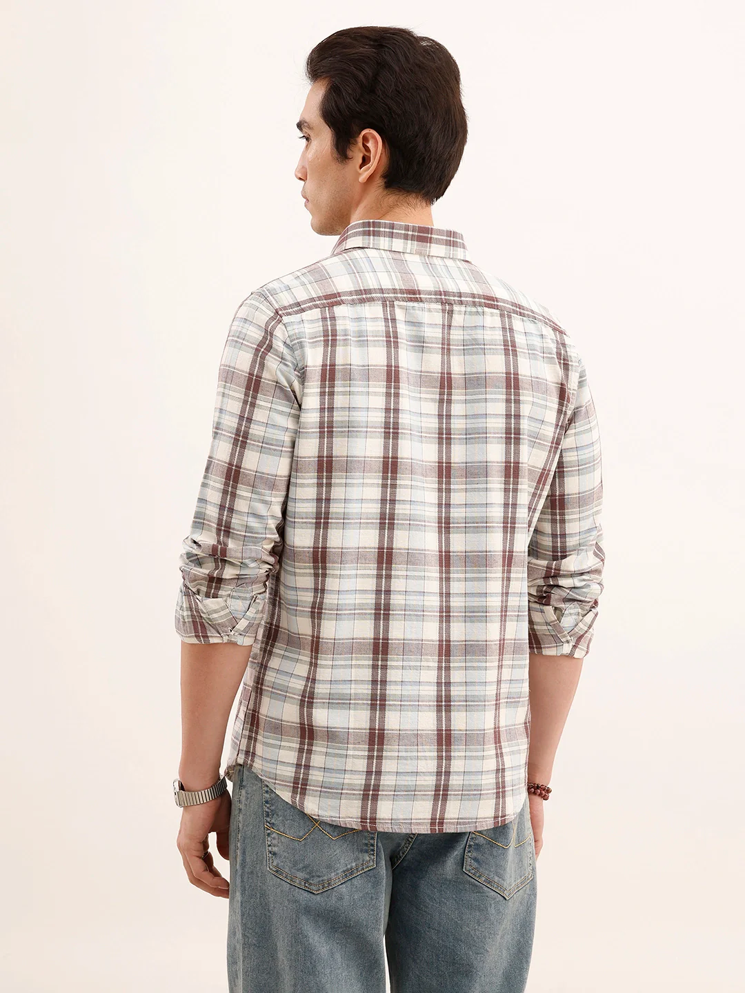 Slim Fit Checkered Linen Shirt | Brown - Image 3