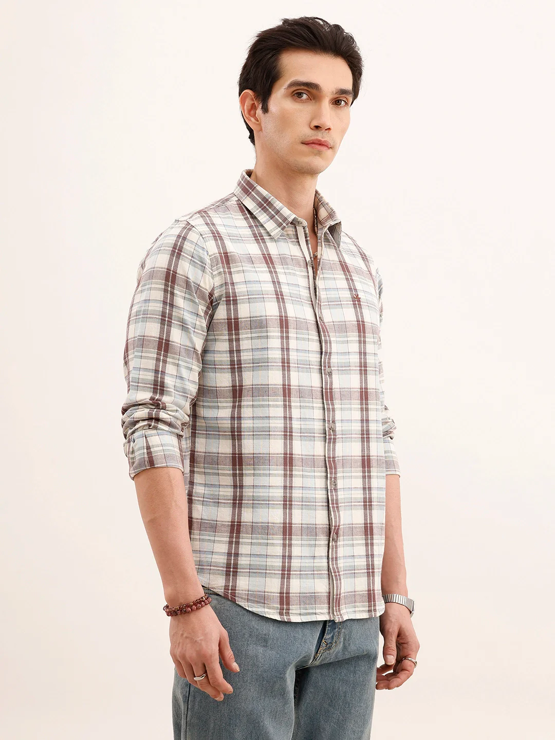 Slim Fit Checkered Linen Shirt | Brown - Image 4