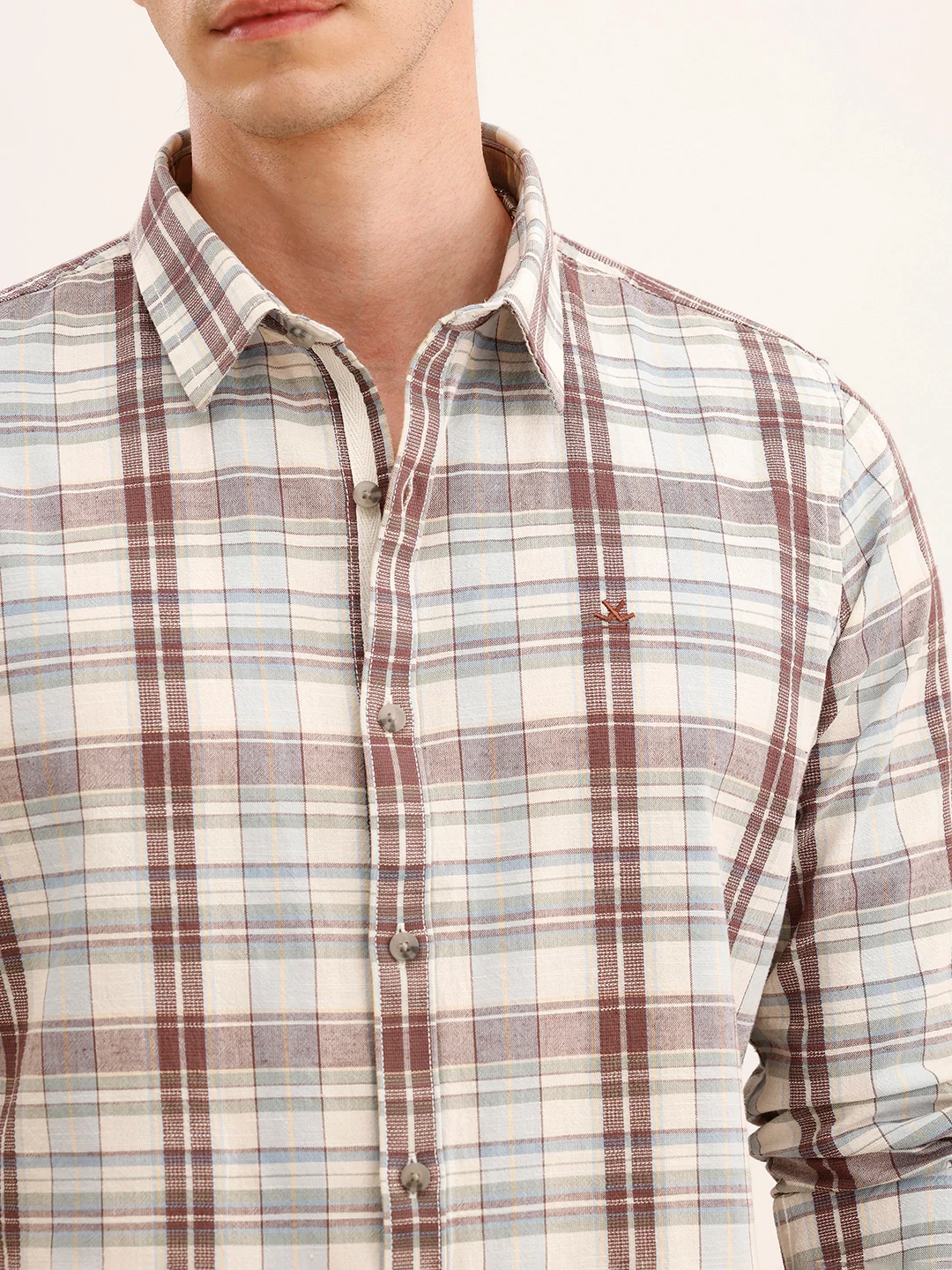 Slim Fit Checkered Linen Shirt | Brown - Image 5
