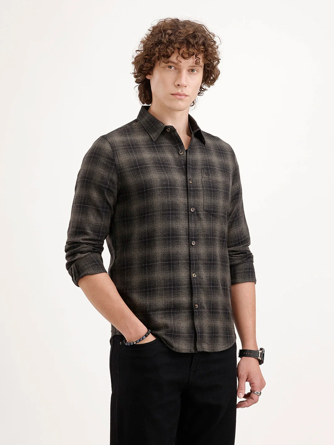 Slim Fit Checkered Shirt | Black - Image 4