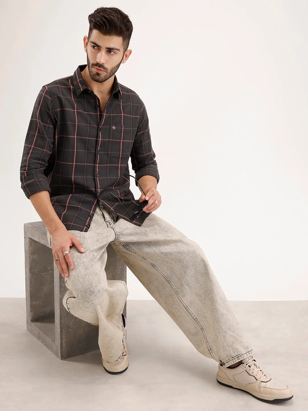 Slim Fit Checkered Shirt | Black - Image 2