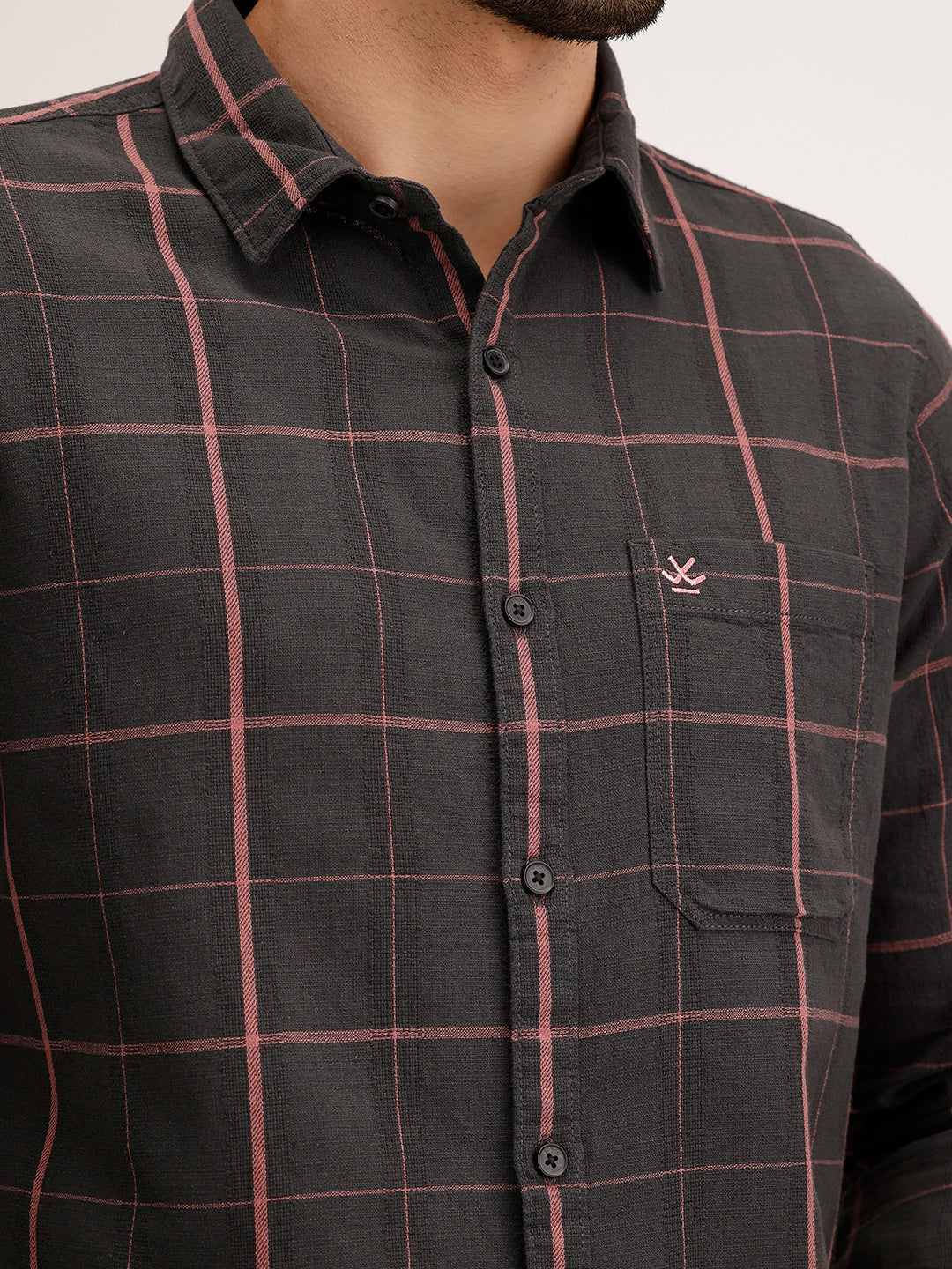 Slim Fit Checkered Shirt | Black - Image 5