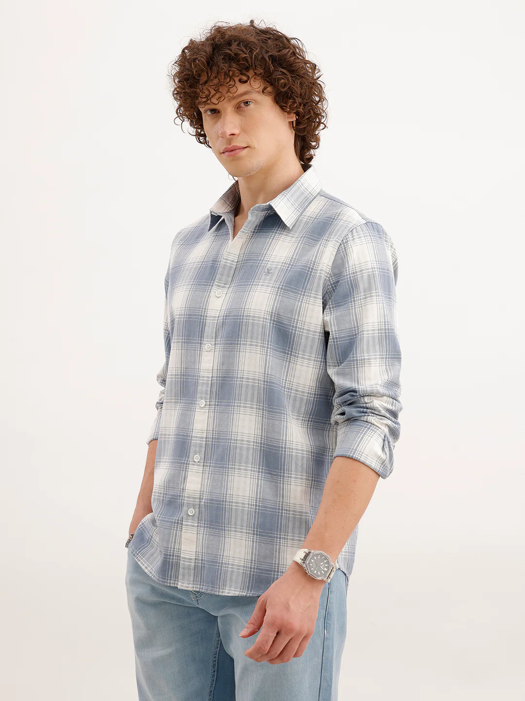 Slim Fit Checkered Shirt  | Blue - Image 4