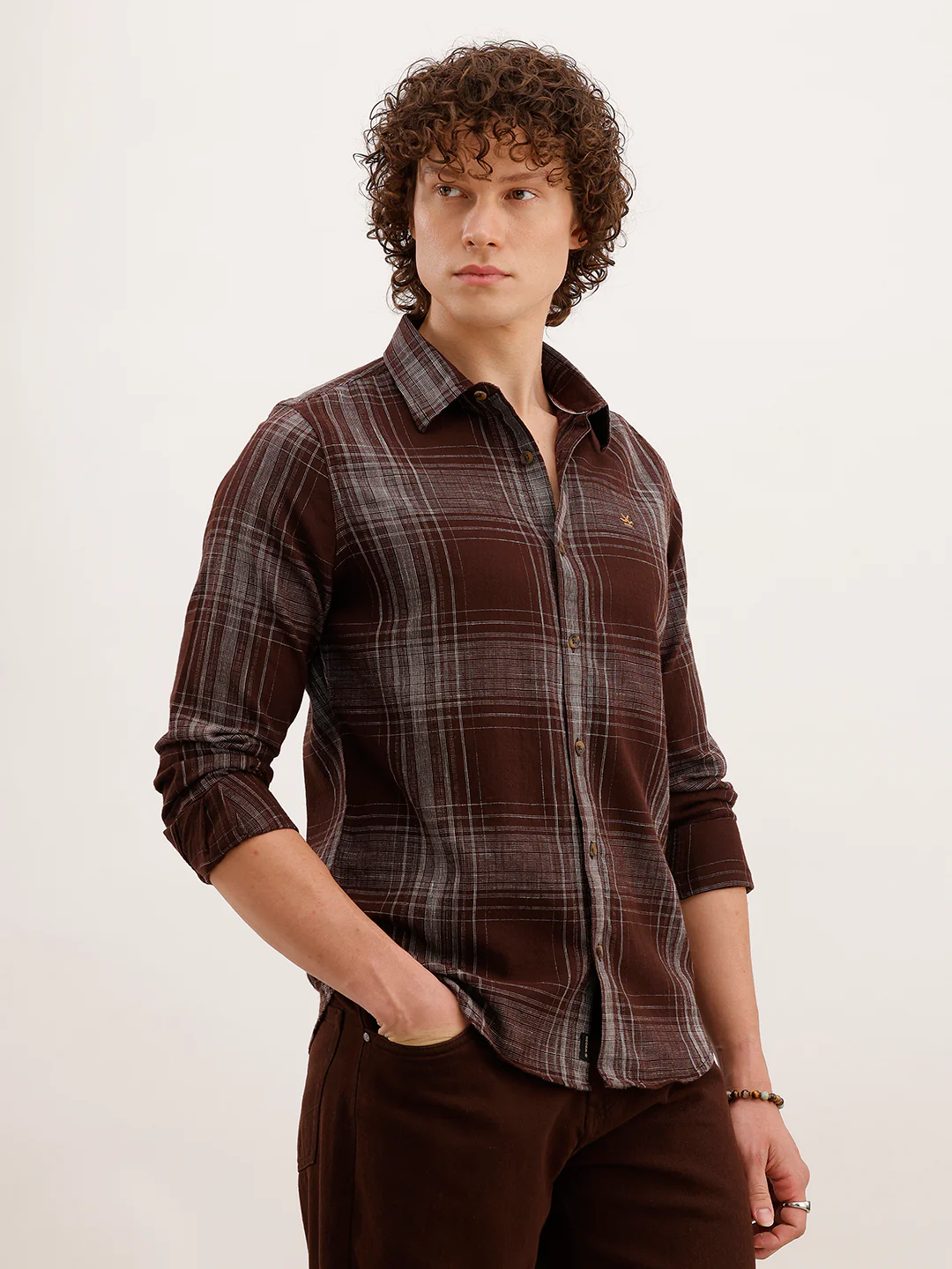 Slim Fit Checkered Shirt  | Brown - Image 4