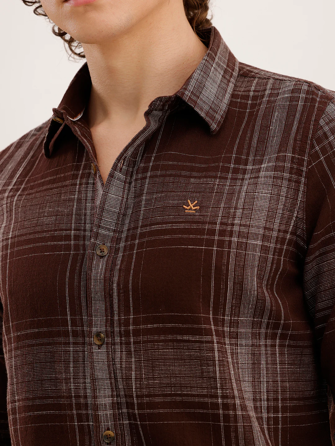 Slim Fit Checkered Shirt  | Brown - Image 5