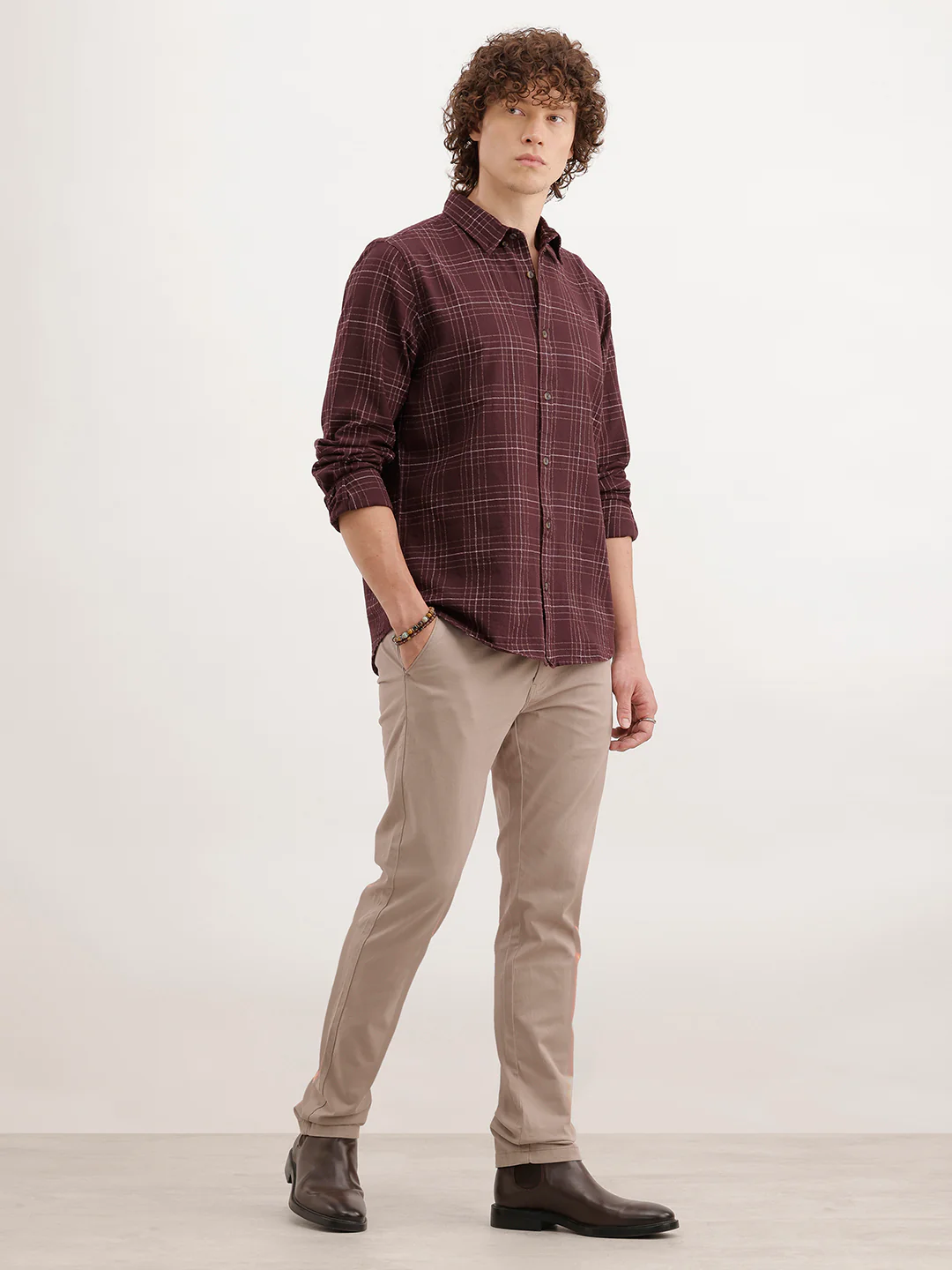 Slim Fit Checkered Shirt  | Brown - Image 2