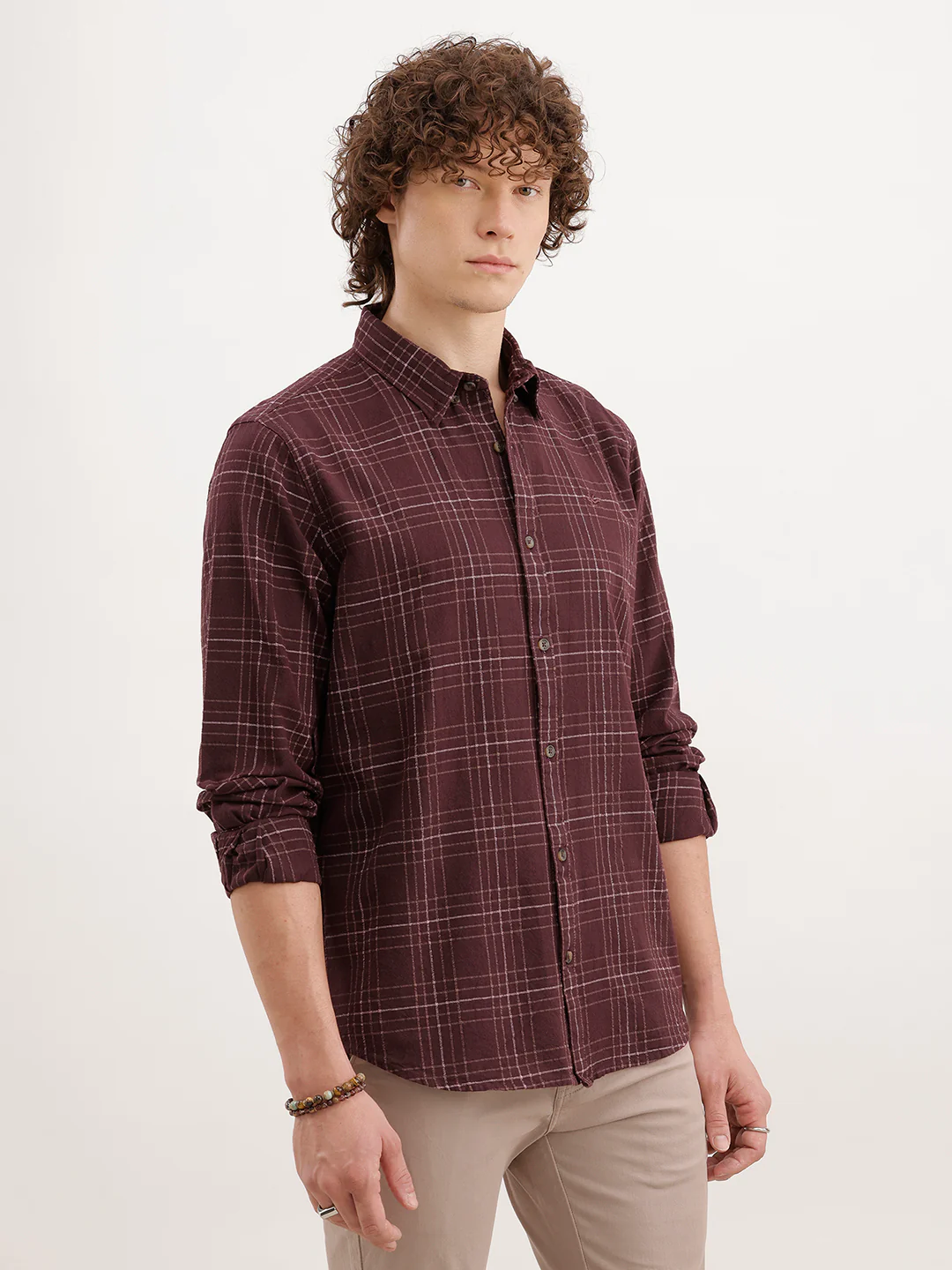Slim Fit Checkered Shirt  | Brown - Image 4