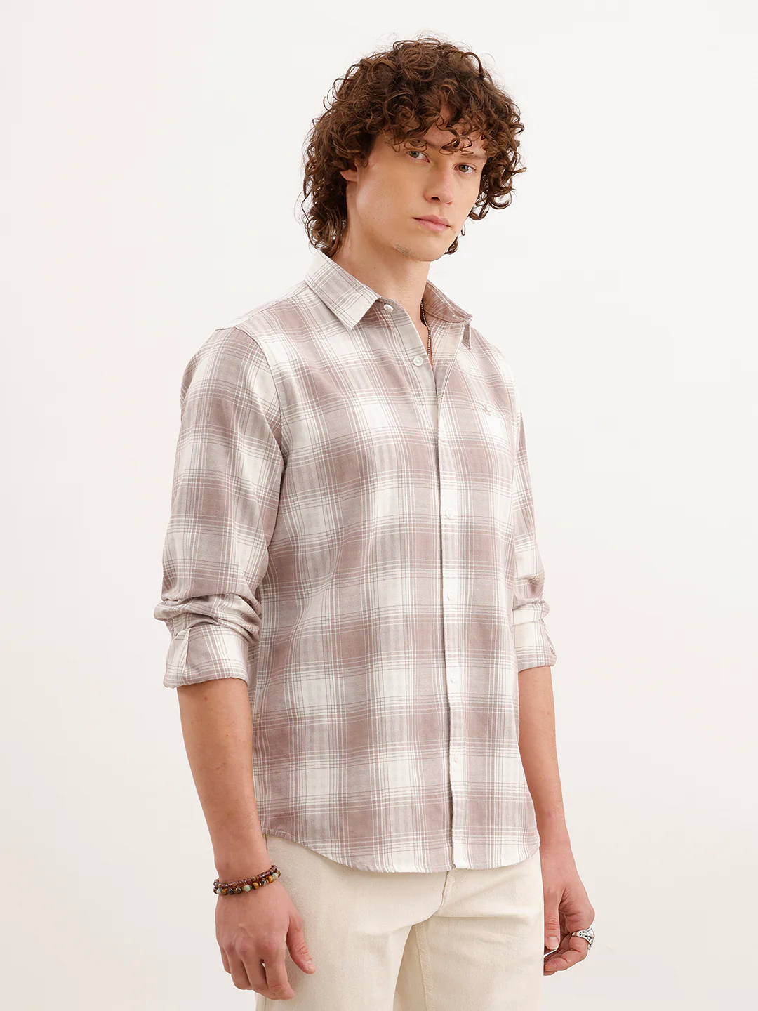 Slim Fit Checkered Shirt  | Brown - Image 4