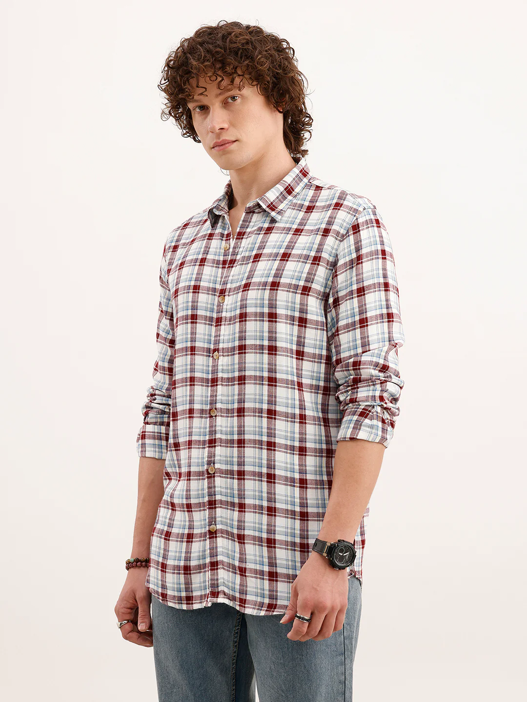 Slim Fit Checkered Shirt  | Brown - Image 4