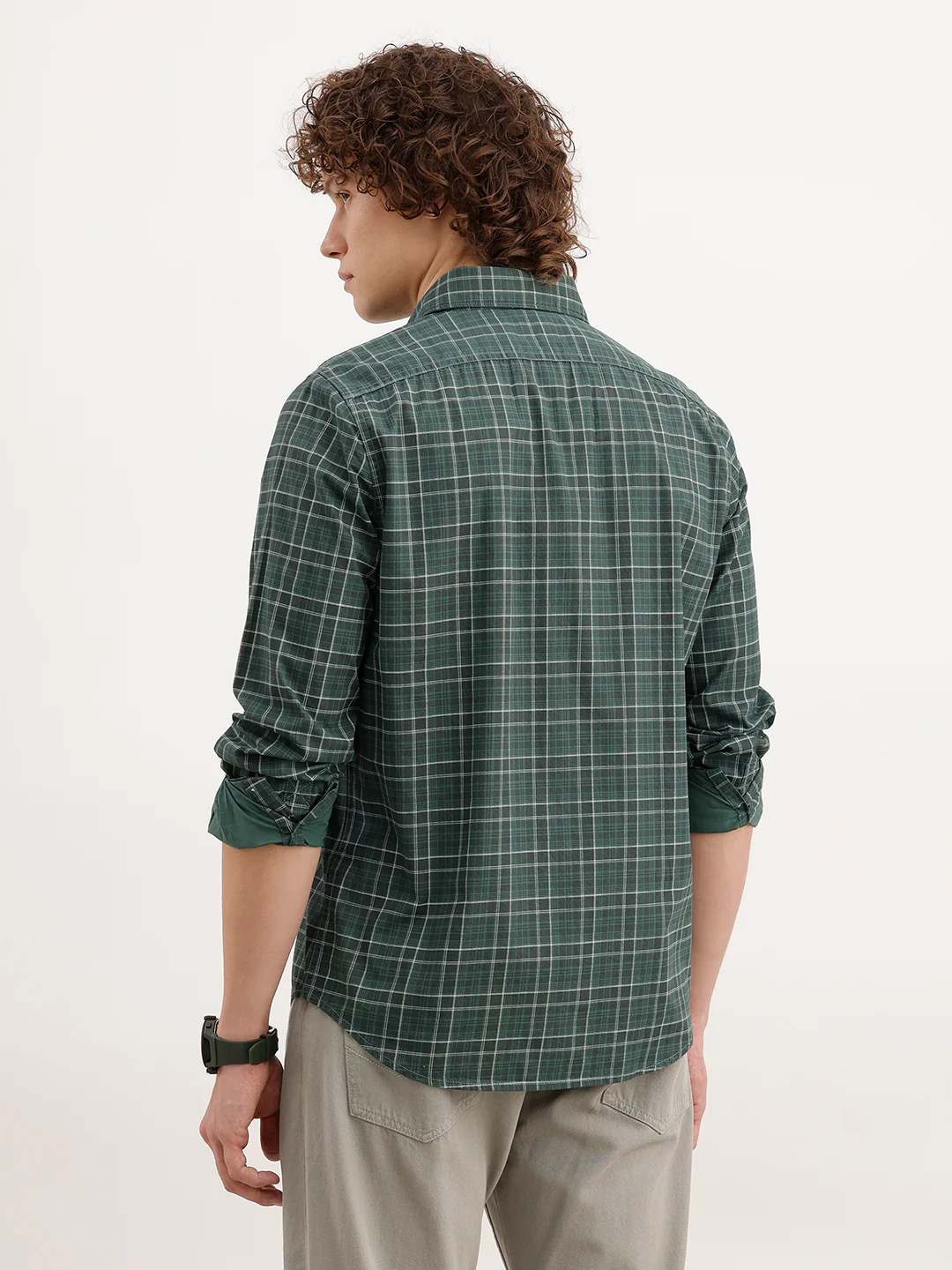 Slim Fit Checkered Shirt  | Dark Green - Image 3