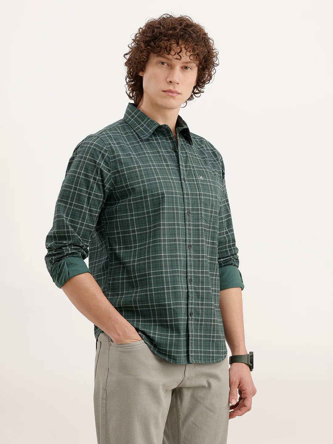 Slim Fit Checkered Shirt  | Dark Green - Image 4