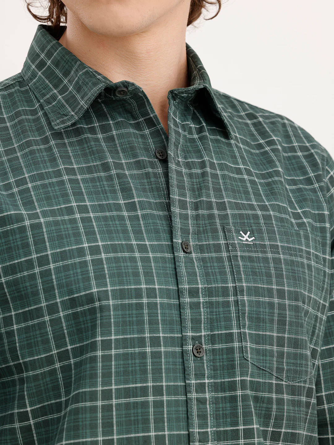 Slim Fit Checkered Shirt  | Dark Green - Image 5