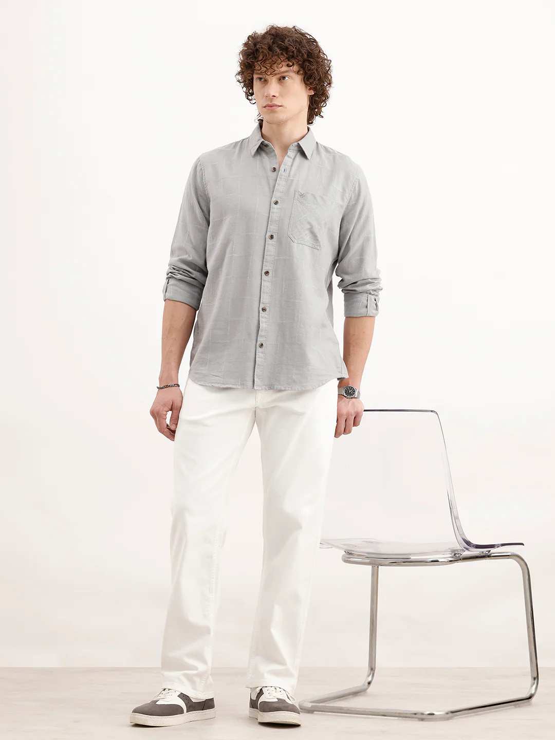 Slim Fit Checkered Shirt  | Grey - Image 2