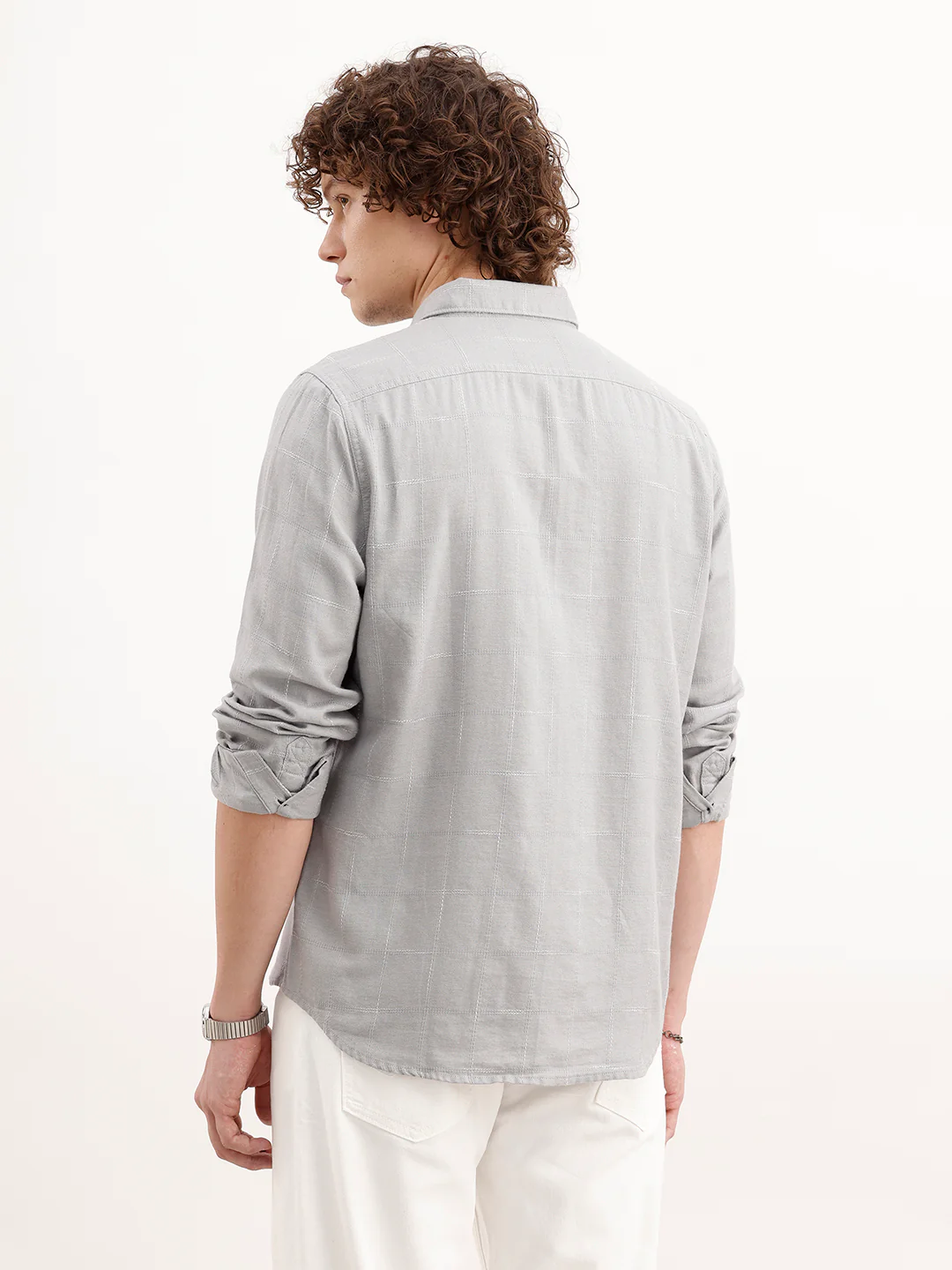 Slim Fit Checkered Shirt  | Grey - Image 3