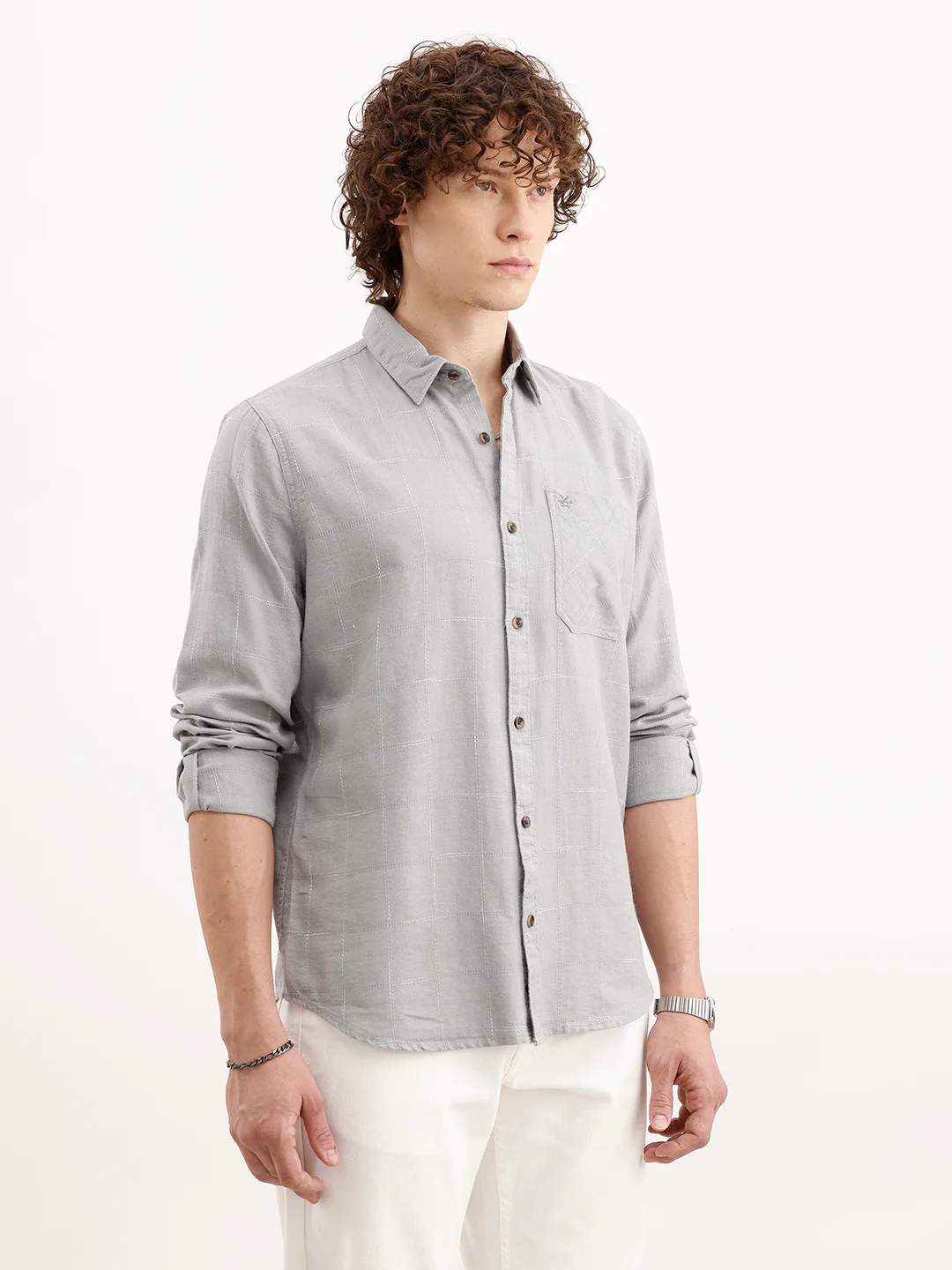Slim Fit Checkered Shirt  | Grey - Image 4