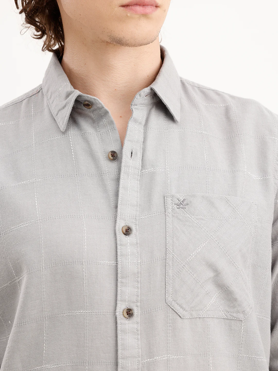 Slim Fit Checkered Shirt  | Grey - Image 5