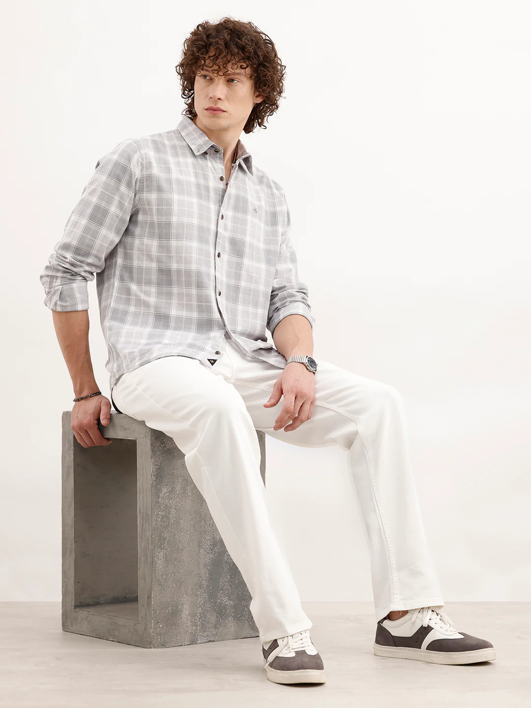 Slim Fit Checkered Shirt  | Grey - Image 2