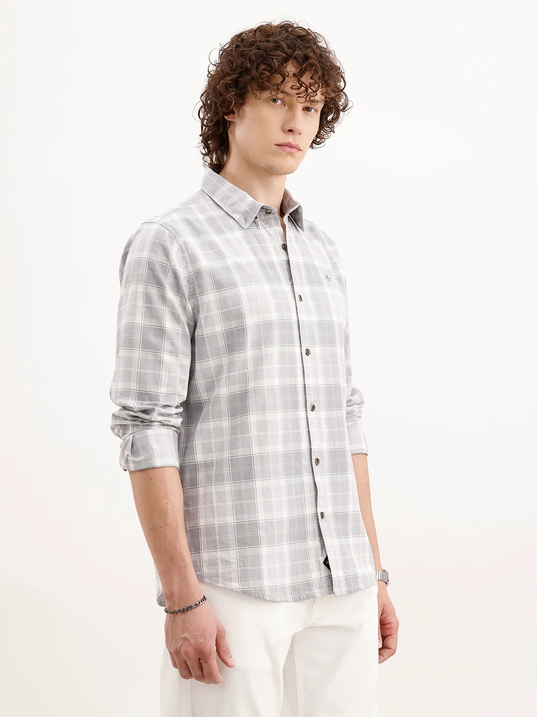 Slim Fit Checkered Shirt  | Grey - Image 4