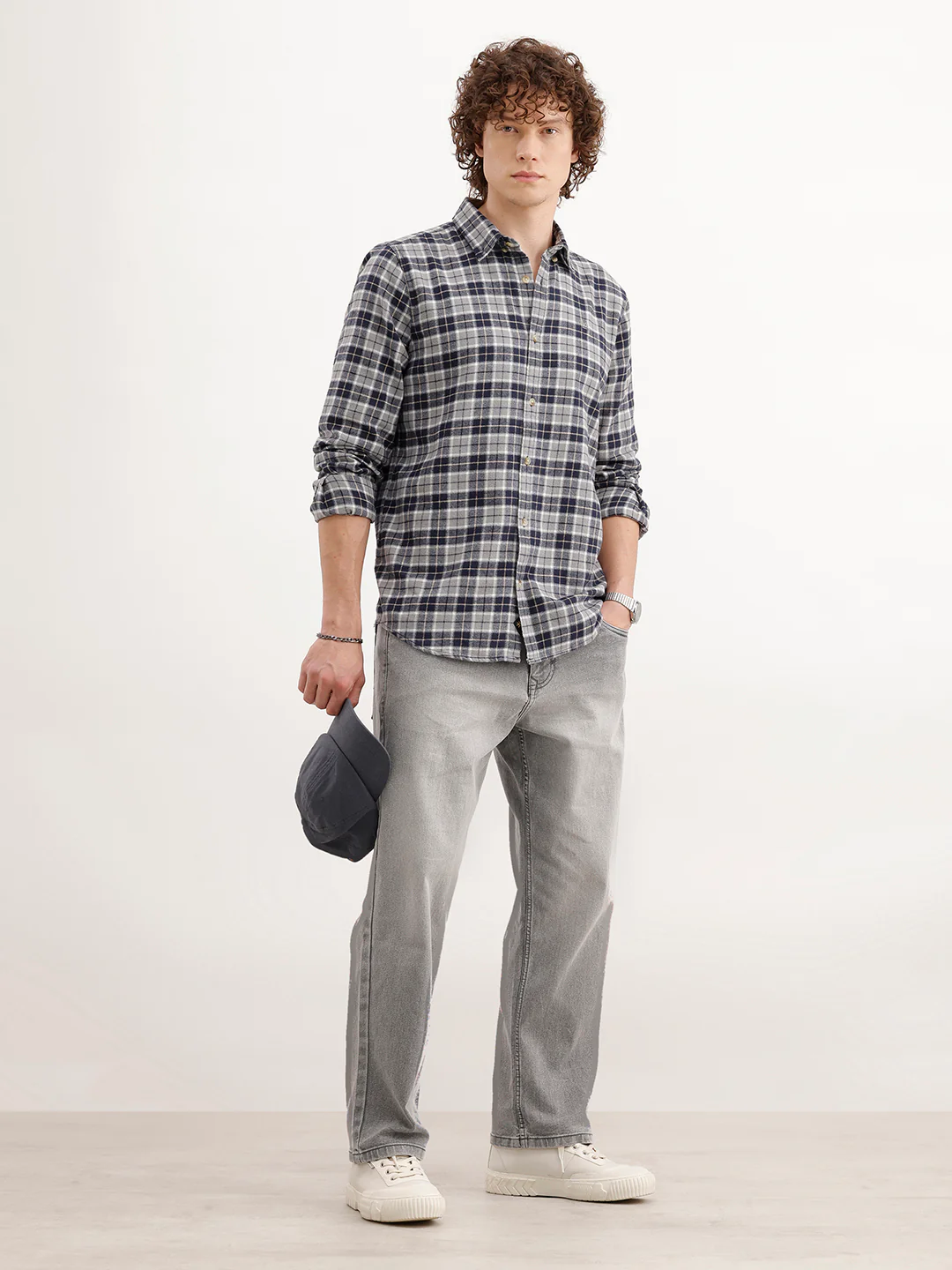 Slim Fit Checkered Shirt  | Grey - Image 2