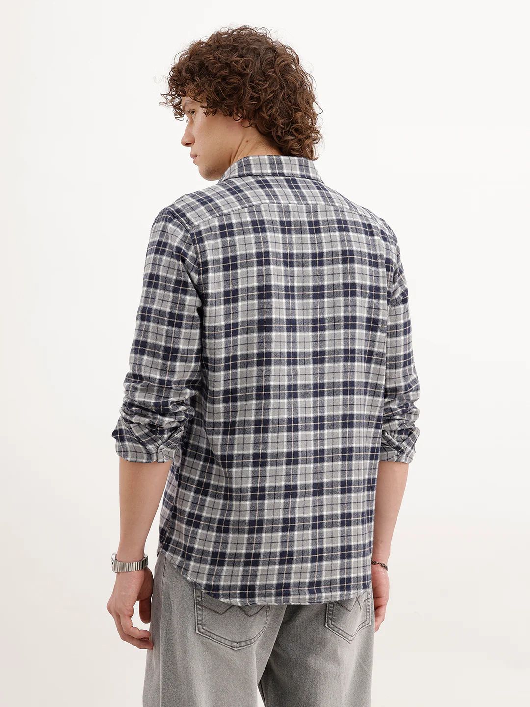 Slim Fit Checkered Shirt  | Grey - Image 3