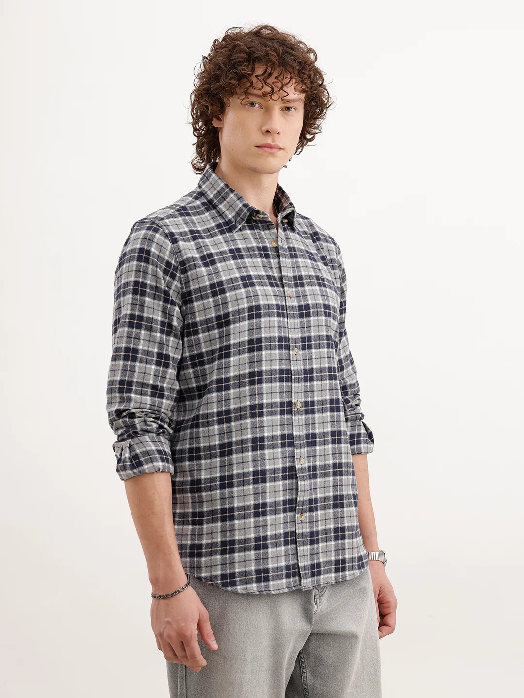 Slim Fit Checkered Shirt  | Grey - Image 4