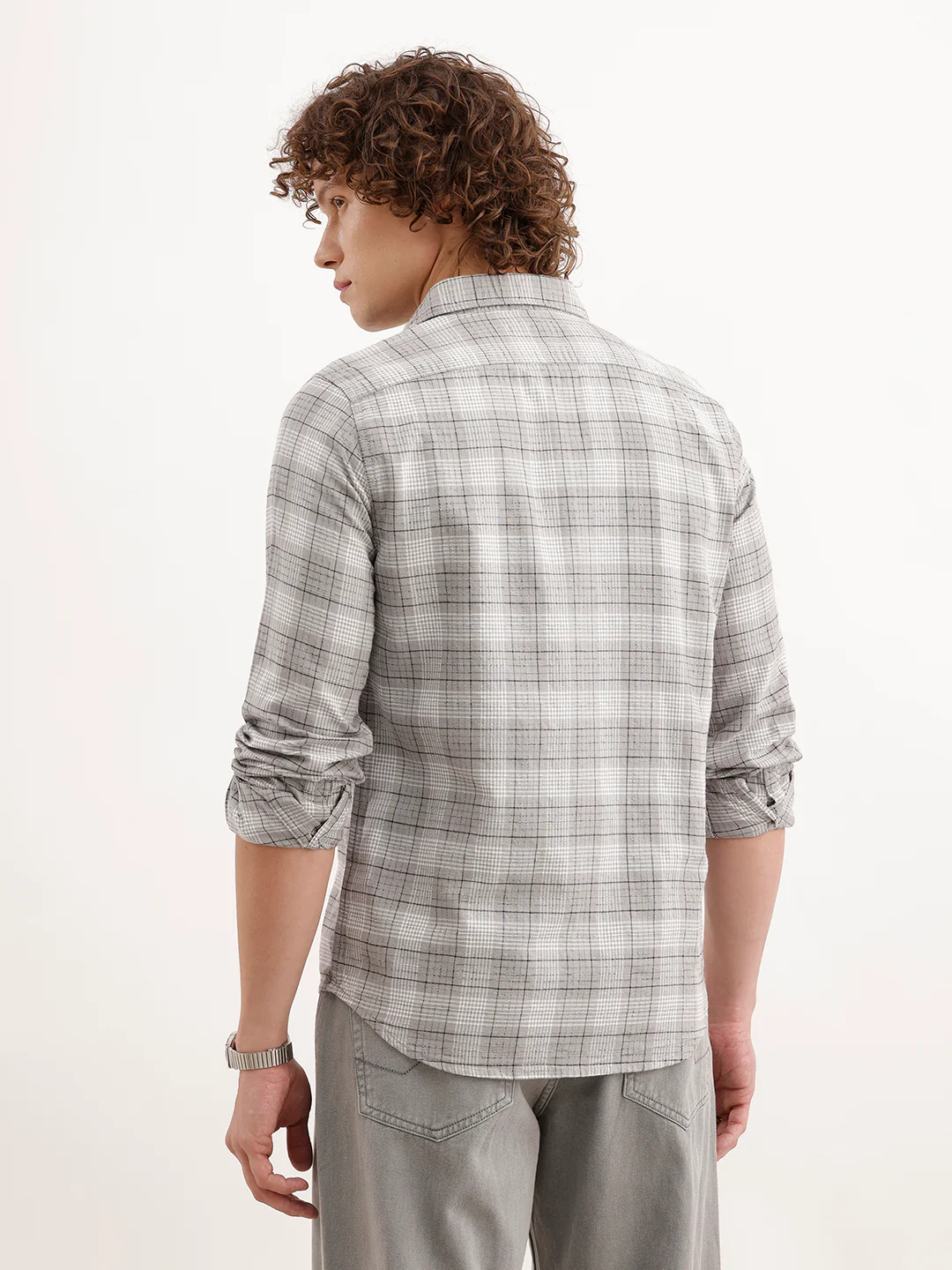 Slim Fit Checkered Shirt  | Grey - Image 3