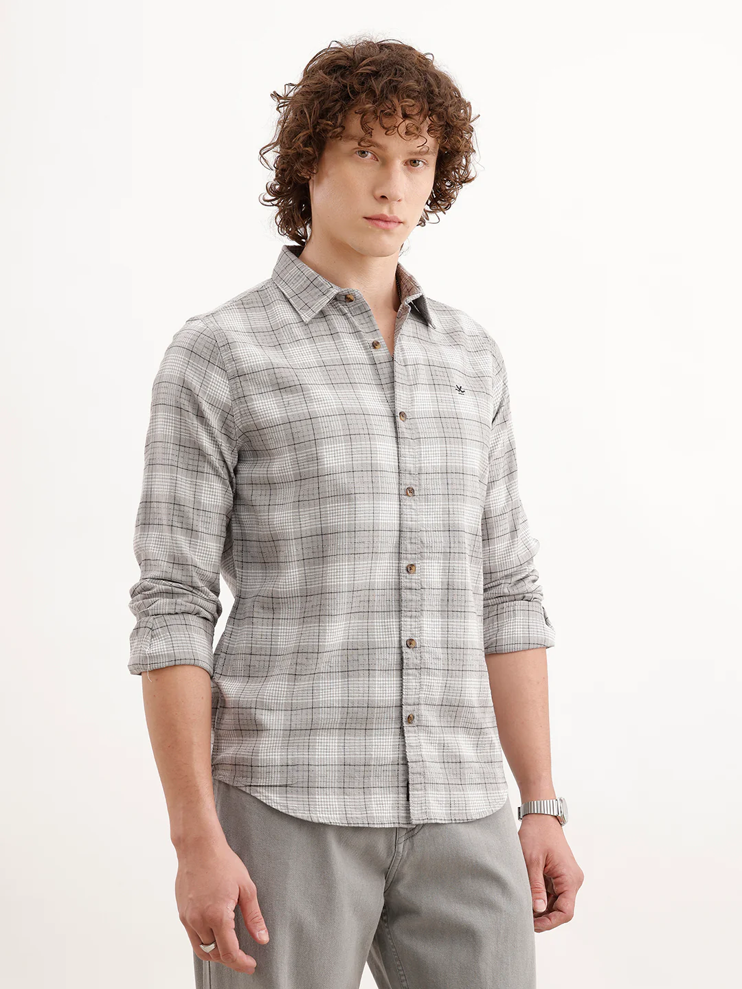 Slim Fit Checkered Shirt  | Grey - Image 4