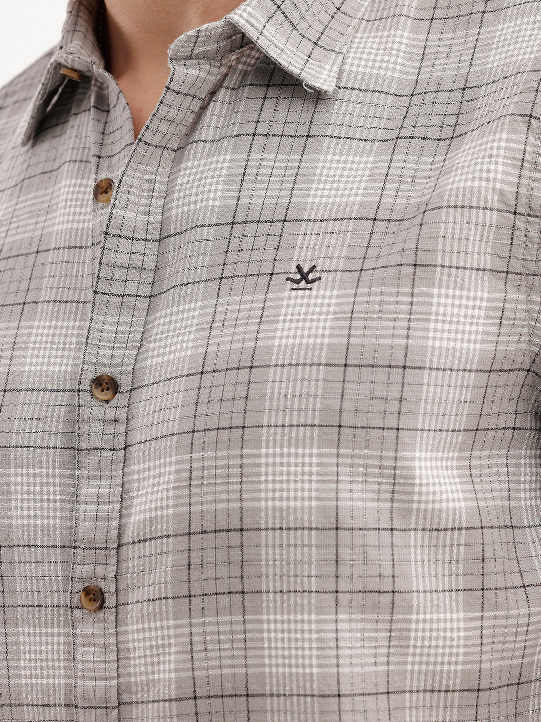 Slim Fit Checkered Shirt  | Grey - Image 5