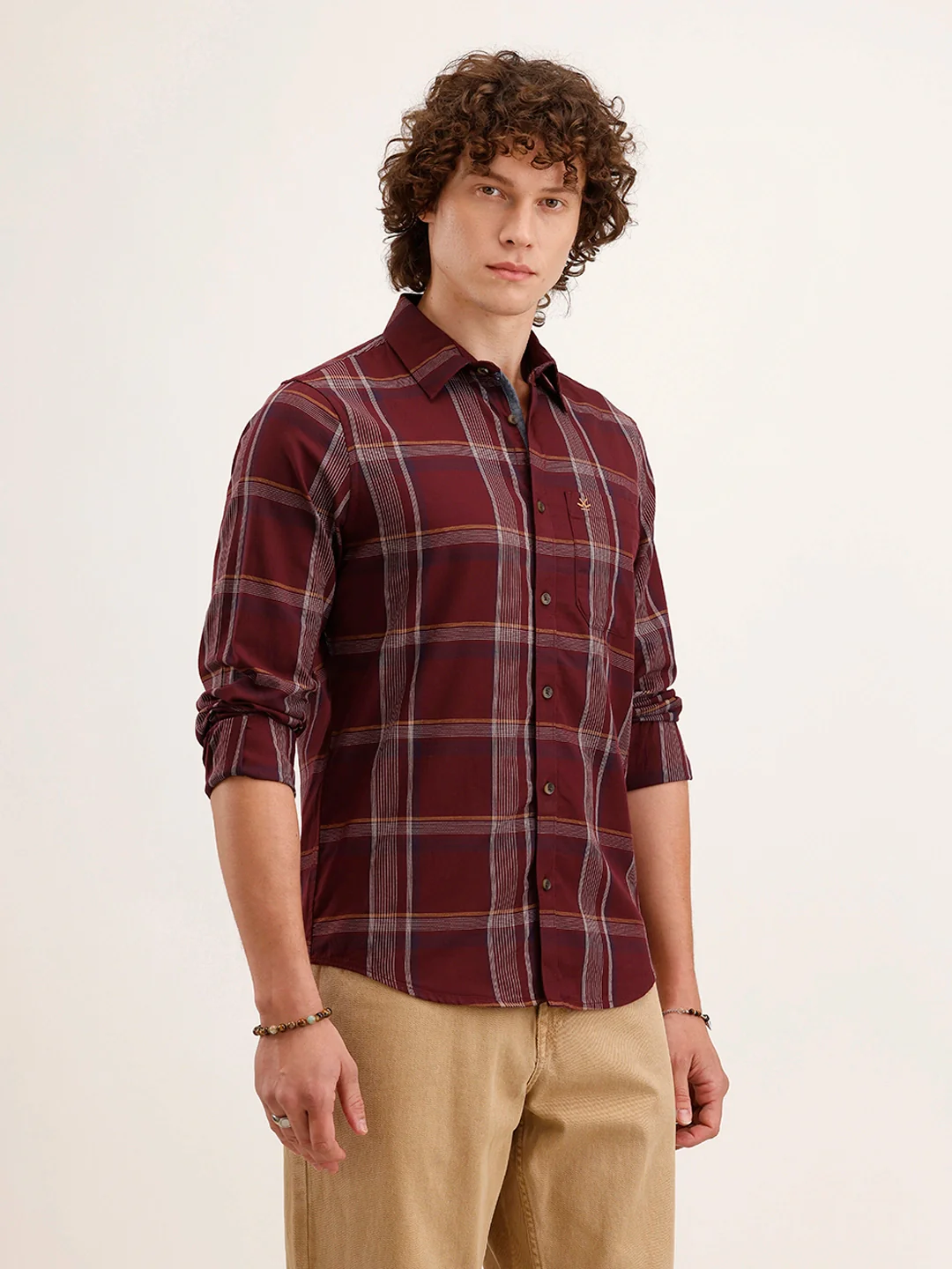 Slim Fit Checkered Shirt | Maroon - Image 4