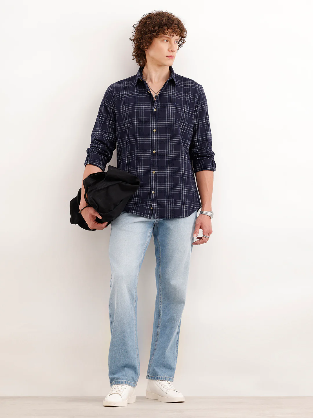 Slim Fit Checkered Shirt  | Navy Blue - Image 2