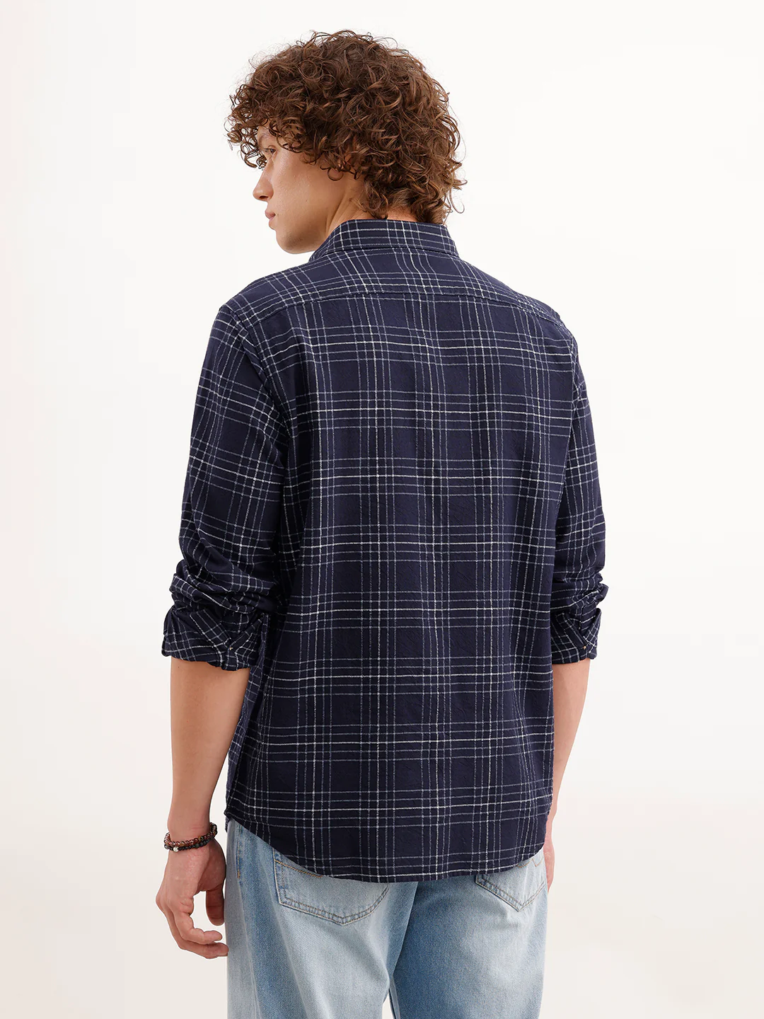 Slim Fit Checkered Shirt  | Navy Blue - Image 3