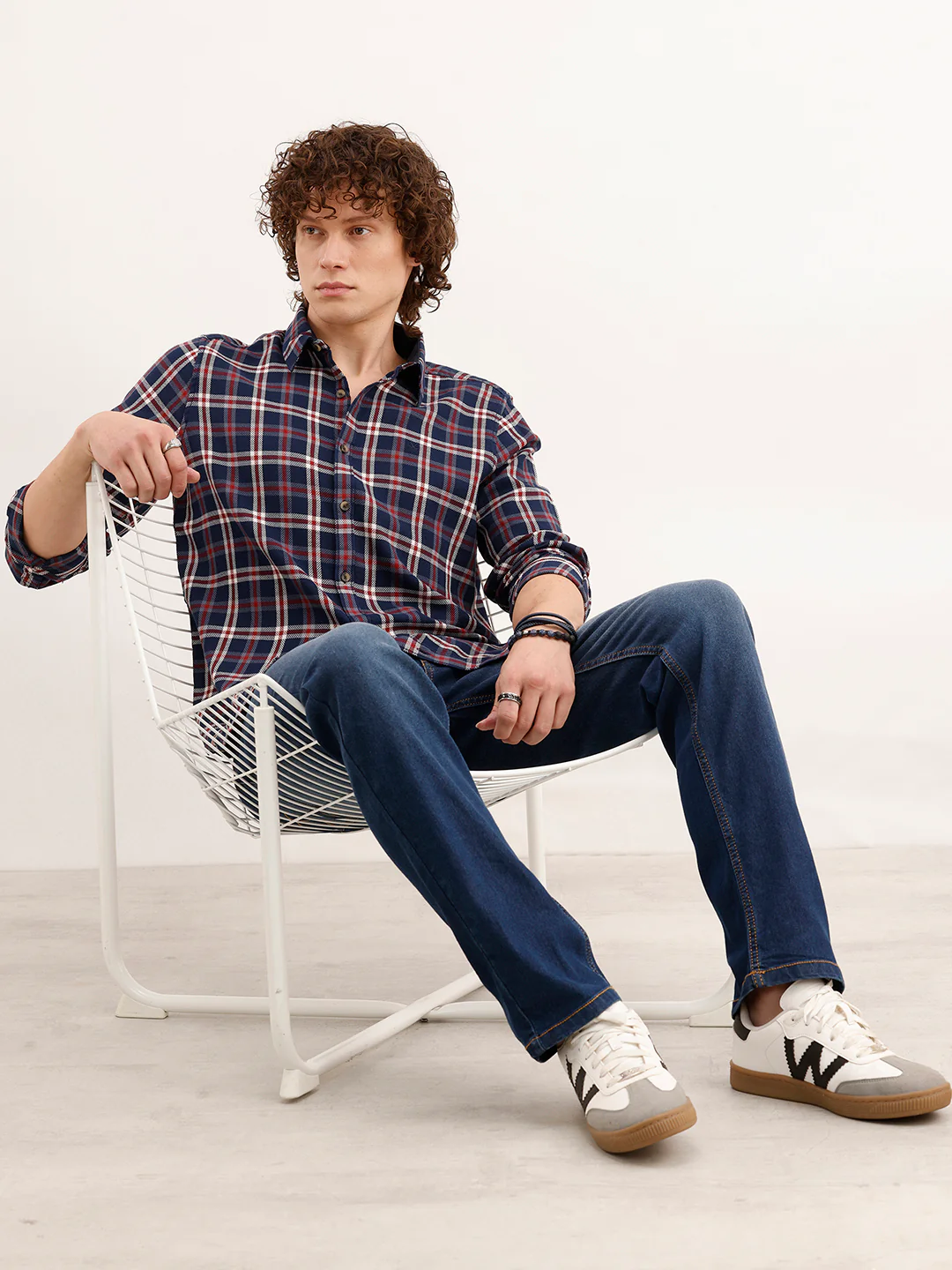 Slim Fit Checkered Shirt  | Navy Blue - Image 2