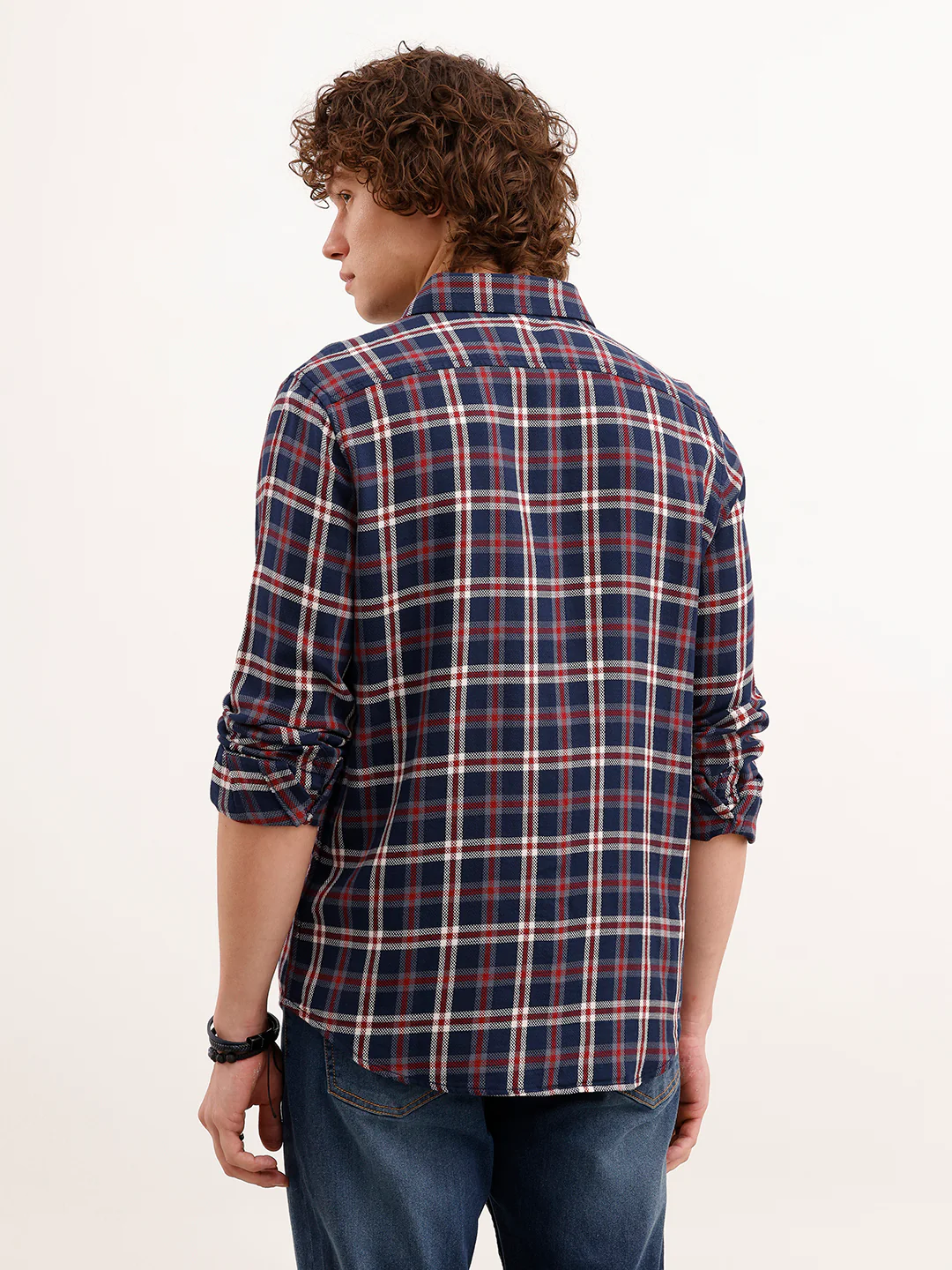 Slim Fit Checkered Shirt  | Navy Blue - Image 3
